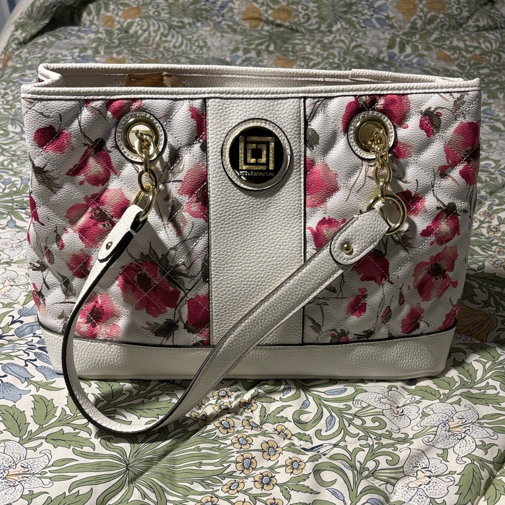 Liz Claiborne Rose Print Floral Shoulder Bag in White and Pink